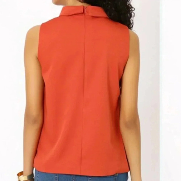 Lulus Choker Collar V-Neck Blouse Orange Sleeveless Top Sz L Lightweight Girly - Picture 2 of 10
